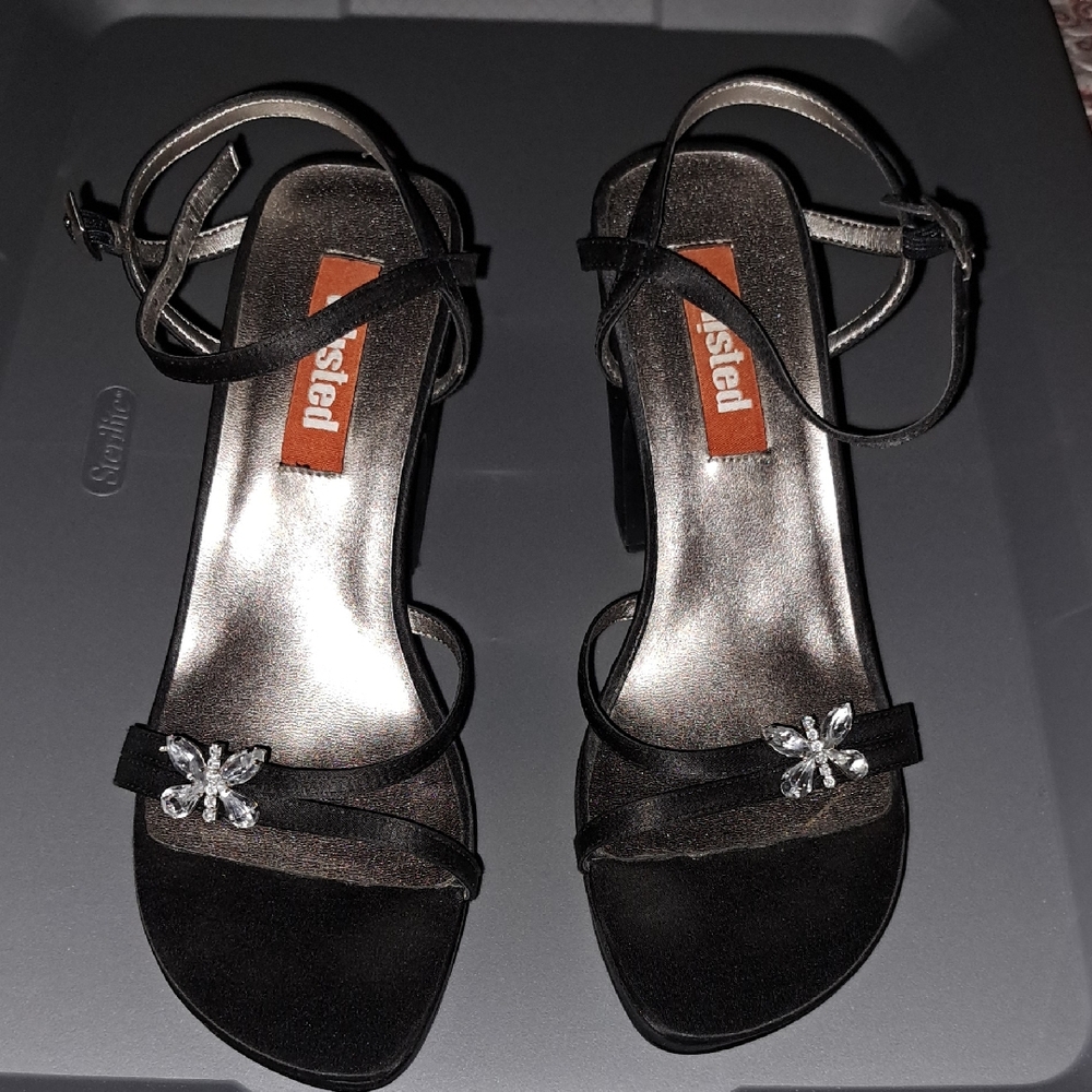 Unlisted Brand Black Strappy Heels with Silver Floral Detail
